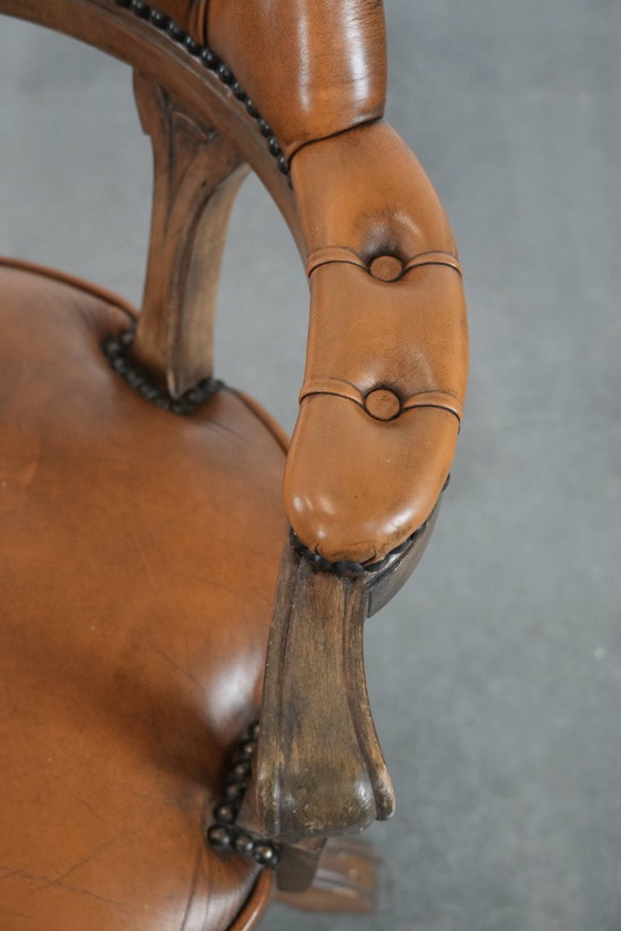 Image 1 of Sedia da ufficio Chesterfield in pelle in stile inglese con ruote