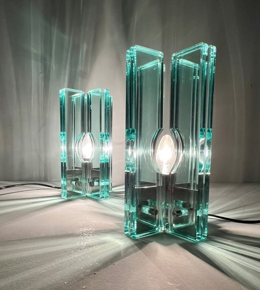 Set de 2 lampes de table/objets en verre de Giorgio Reggiori pour Gallotti & Radice, années 1960, Italie