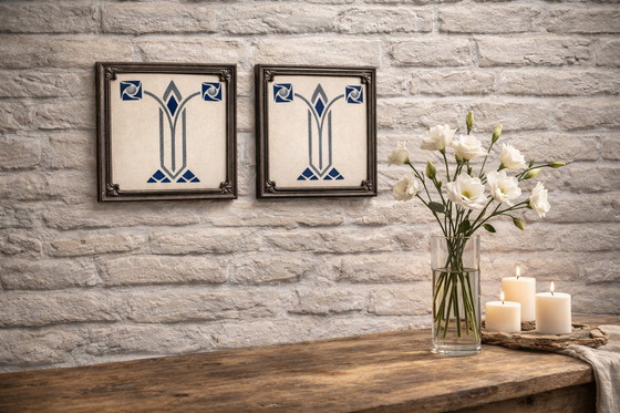 Image 1 of Paar antike SOMAG MEISSEN Fliesen – Jugendstil-Jugendstil-Keramik – Deutschland 1900