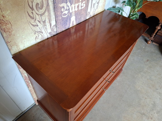 Image 1 of Classic French Cherry Wood commode, chest of drawers, sideboard, light signs of age, dimensions: 118x52cm and 83cm high.

