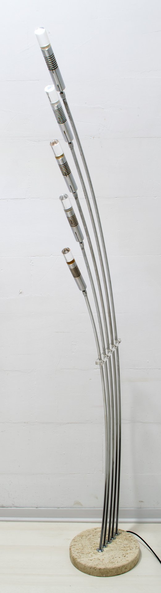 Image 1 of Midcentury Italian Arched Floor Lamp 5 Lights Chrome Metal and Lucite, 1960s
