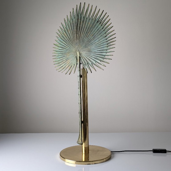 Monumental Valenti Fan Palm Bronze and Brass Table Lamp, 1970s (photo 17 of 20)