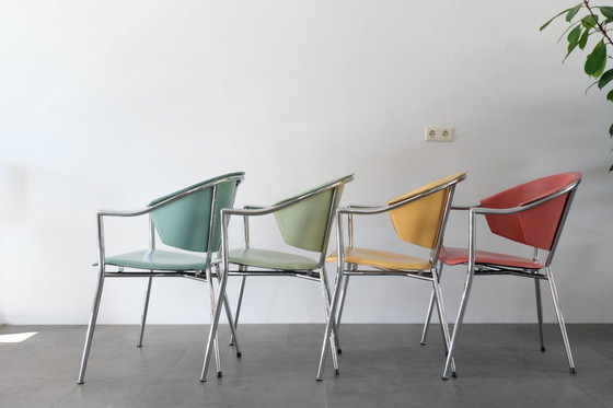 Image 1 of Italiaans design, kleurrijke vintage eetkamerstoelen