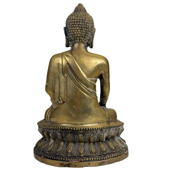 Gilded Medicine Buddha on Lotus Throne – Tibetan Style Bronze Sculpture (photo 5 of 11)