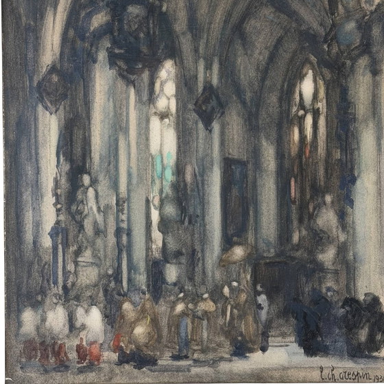 54x43cm Antique Church Interior Louis-Charles Crespin 1930 | Exclusive Wall Art 5 – Wall decoration, Paper (photo 2 of 7)