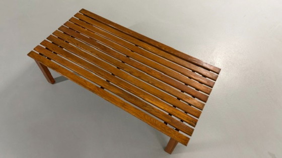 Scandinavian slatted bench or plant table 60s/70s, Benches, Wood, Brown (photo 3 of 7)