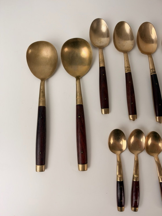 30-piece Vintage Danish Scandinavian Cutlery 1960 – Cutlery Sets, Gold, Wood (photo 9 of 10)