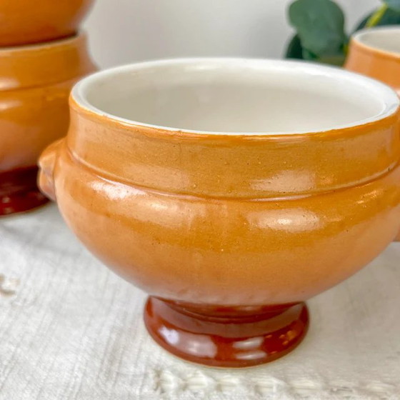 5 Ciotole Vintage Emile Henry Ceramica Testa Leone Zuppa Cipolle - Sfumatura Miele/Marrone, Francia - (photo 6 of 9)
