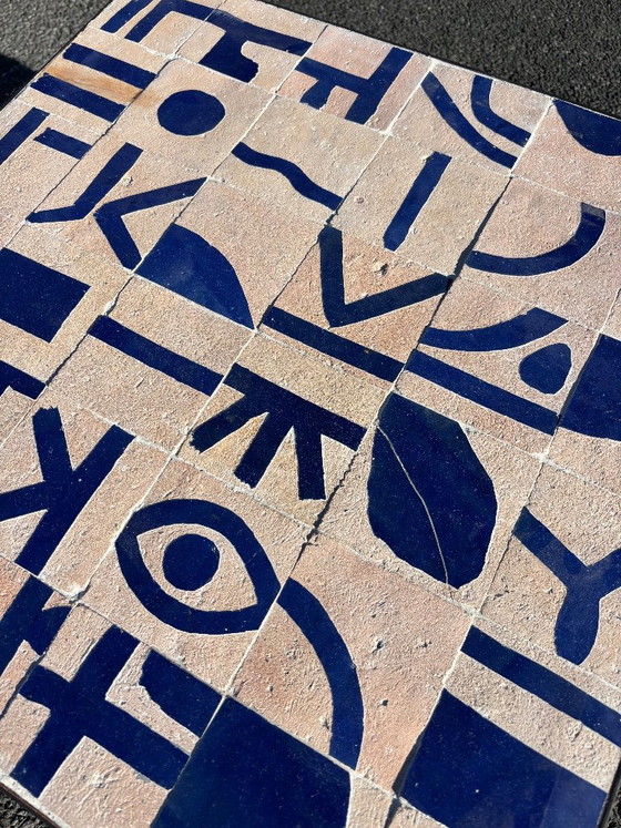 Moroccan Zellige Coffee Table Blue Abstract Mosaic Handmade Square Tile Table Mediterranean Furniture (photo 5 of 5)