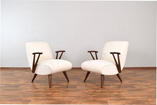 Mid-Century Modular Polish Armchairs, 1960s, Set of 2 – fauteuils, Wood, Wool