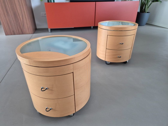 Image 1 of Set van 2 Hülsta salontafels met laden en zwenkbaar bovenblad