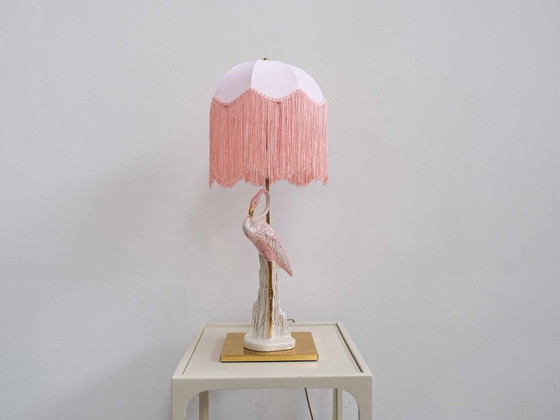 Image 1 of Lampe à table Flamingo vintage | Régence d'Hollywood | Fransenschirm | Céramique
