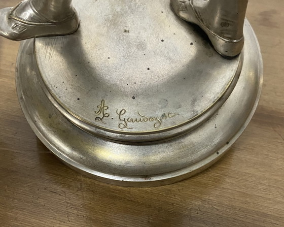Image 1 of Importante coppia di sculture francesi in bronzo argentato di A.L. Gaudez