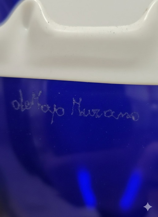 Lampadario de Majo Murano - Vetro Blu Cobalto e Lattimo - Firmato a Punta