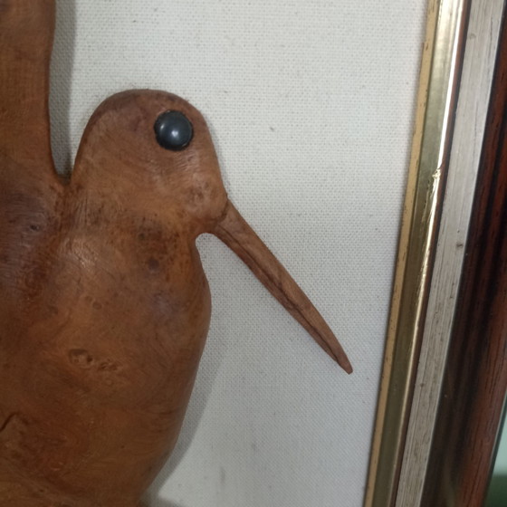Vintage 3D Wood Relief "Bécasse Montante" (Woodcock) 40x30, Sculpture, Beige (photo 2 of 7)
