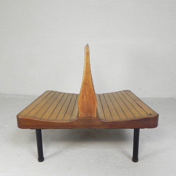 Image 1 of Double-sided teak train bench, 1930s