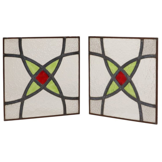 Art Deco Glasraam Glas in Lood Geometrisch 25x25cm – Decoratieve objecten (photo 4 of 11)