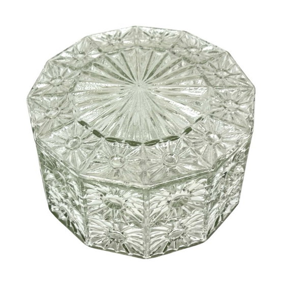 Image 1 of Glass Ceiling Lamp with crystal rosette, Hillebrand style, Germany, 1970s.