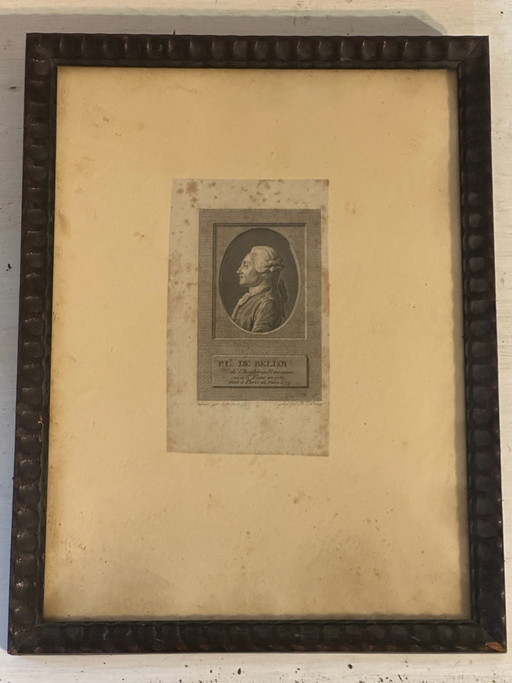 Grabado antiguo siglo XVIII – Pierre-Laurent de Belloy – Delvaux – Enmarcado