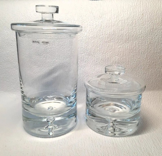Image 1 of Set of 2 Vintage Krosno Bonny Bonbonnières Mouth-blown Crystal Glass with Lid