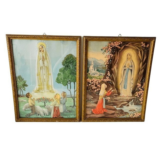Image 1 of Set di litografie religiose d'epoca Maria Lourdes anni '40