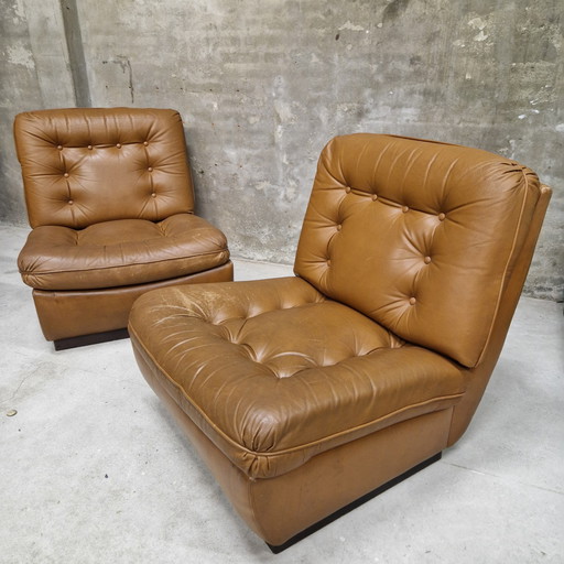 Elementen bank 2 fauteuils jaren 60 leren tweezitsbank 