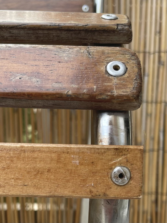 Image 1 of Franse bistrostoelen stapelbaar (set van 4) van chroom en hout