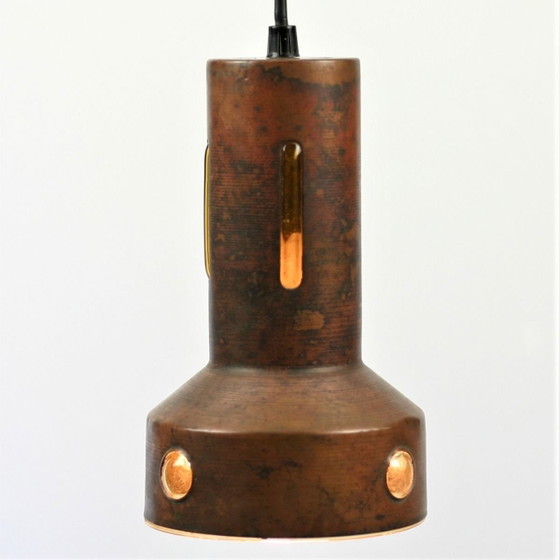 Image 1 of Ensemble de 2 suspensions Nanny Still pour Philips / Peill & Putzler, cuivre oxydé et verre ambré, années 1960