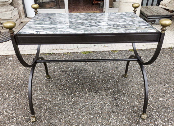 Wrought Iron Coffee Table with Marble Top, Italy 1980s – Brass, Vintage (photo 2 of 8)