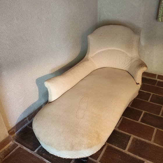 Antique Napoleon III period chaise longue, needing reupholstering / Wooden frame & turned legs – Textile (photo 3 of 10)