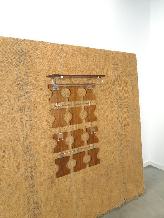 Image 1 of Porte-manteau mural en teck avec crochets chromés, n° 20