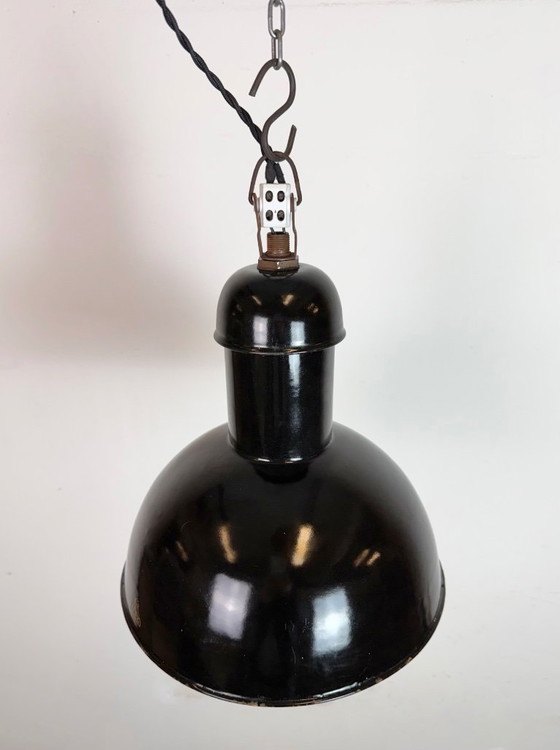 Image 1 of Black Enamel Industrial Pendant Lamp from AEG, 1930s
