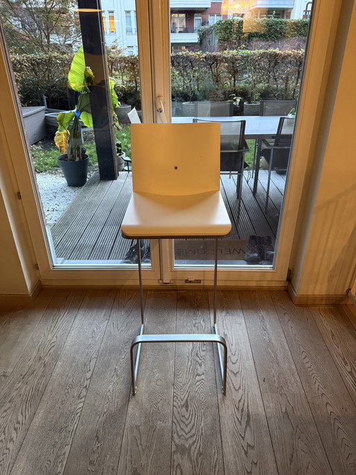 Tabourets design Hülsta bois blanc & métal brossé (lot de 2)