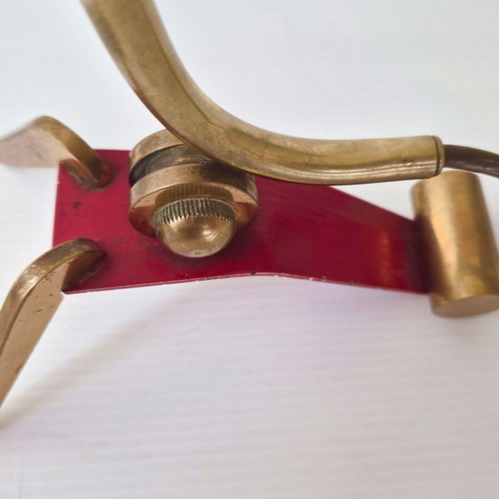 Image 1 of Vintage 1950s Adjustable Table Lamp, Brass and Steel, Red Lacquered, 1950s