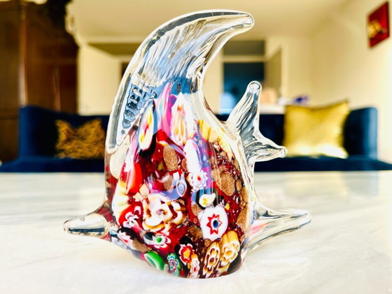 Image 1 of Fish Glass Figure Murano Style SCULPTURE art handmade blown Colorful Millefiori
