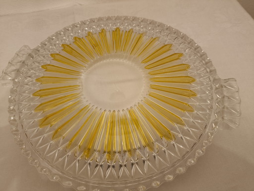 Walther Glas Carola cake plates 2x amber/clear Ø 28 cm - 70s Vintage