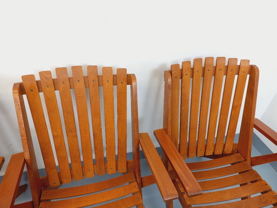 Image 1 of Set of 4 vintage beechwood garden armchairs from the 1960s