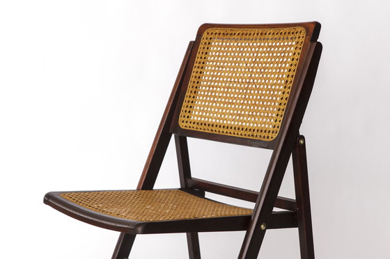 Image 1 of Vintage Teak Folding Chair with Original Cane Seat – 1970s German Design