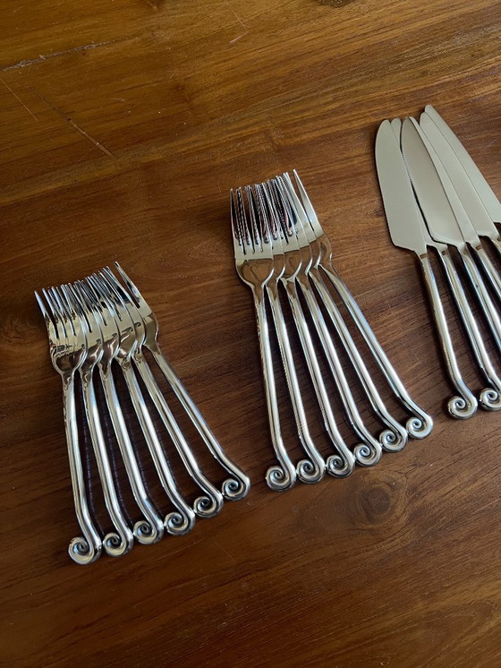 Image 1 of Juego de cubiertos de acero inoxidable de 30 piezas - diseño en espiral/remolino - vajilla original