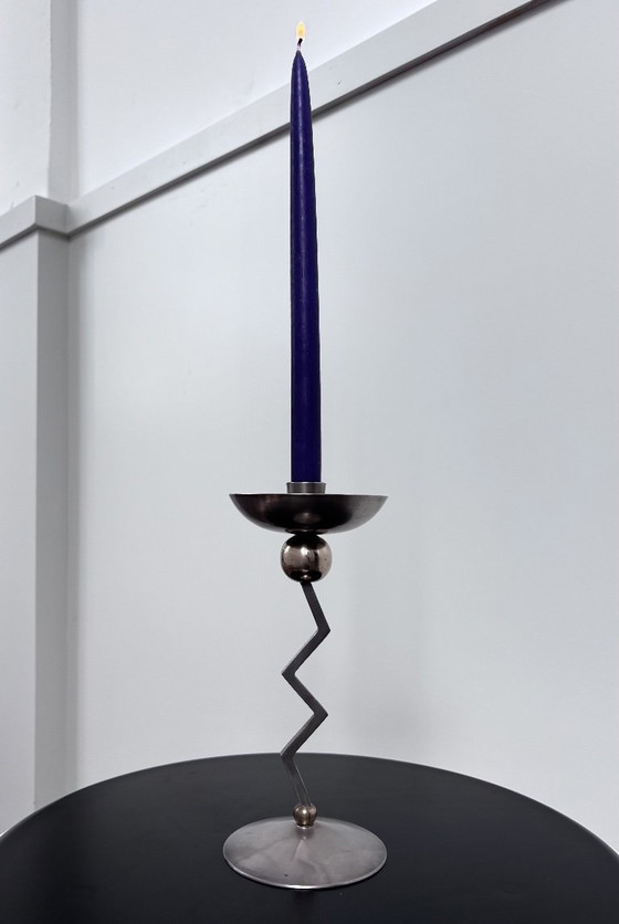 Image 1 of Zig-Zag vintage candle holder | Italy | 80s Memphis Milano inspired, postmodern Italian Design, Metal