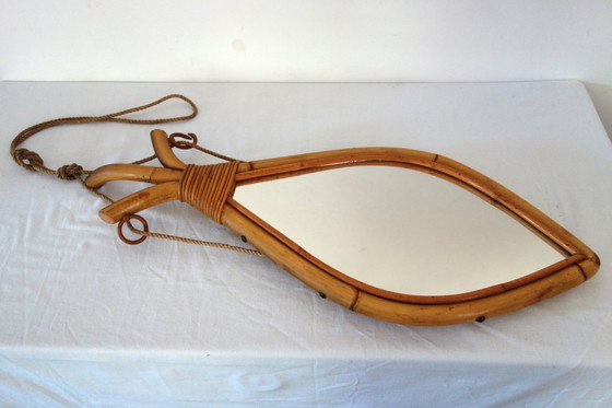 Image 1 of Specchio vintage in rattan di bambù