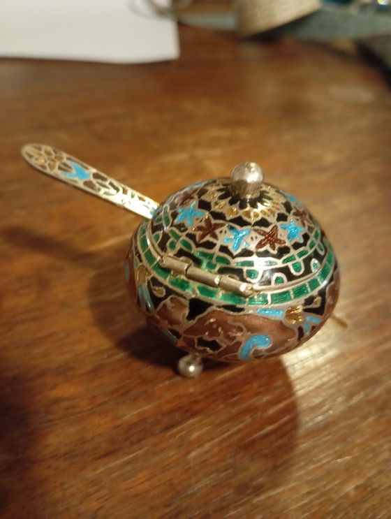 Image 1 of Saliera vintage asiatica in argento, cloisonné.