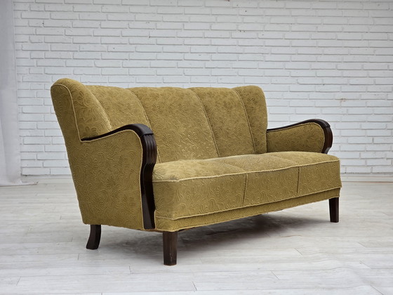 Image 1 of Sofá danés de tres plazas, años 60, en su estado original, tapizado en lana y algodón.