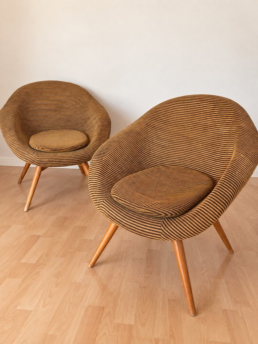 Paire de Fauteuils en Fibre de Verre František Jirák Modèle 24-24, Tchécoslovaquie, années 1960 – Textile, Wood