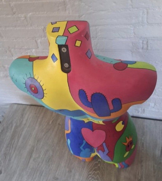 Image 1 of Handgeschilderd vrouwelijk torso in pop-artstijl - gesigneerd "MH i2" - uniek kunstwerk