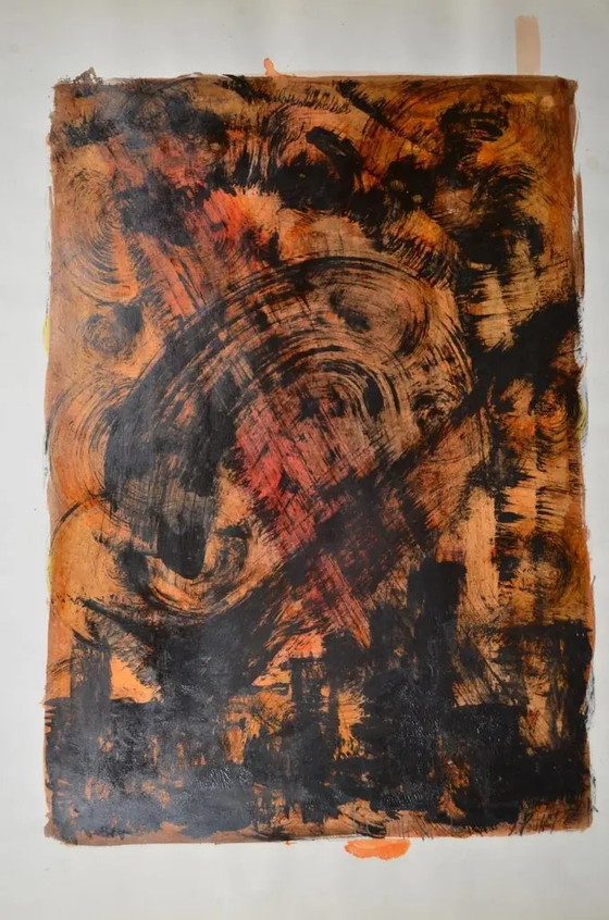 Jean Poulet “The Dead City” Óleo de los años 90, firmado y titulado – Pinturas y dibujos, Paper, Abstract (photo 3 of 12)