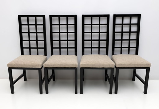 Vier Mackintosh-stijlen zwart gelakte stoelen met hoge rug, 1979