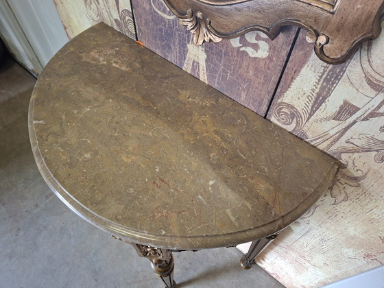 Image 1 of Antique Baroque wall console, side table. Hall table with mirror, dimensions: 71x38 cm and 82 cm high.