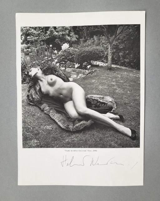 Helmut Newton - Nude in Silver Fox Coat, Nice 1981 | Hand-Signed Offset Print, Book photo