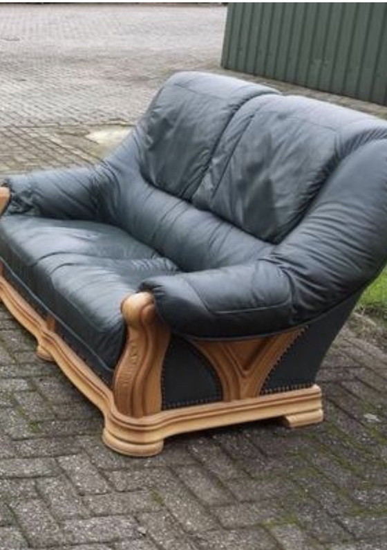 Image 1 of 2+1+1 eiken leder kussens en blanco 